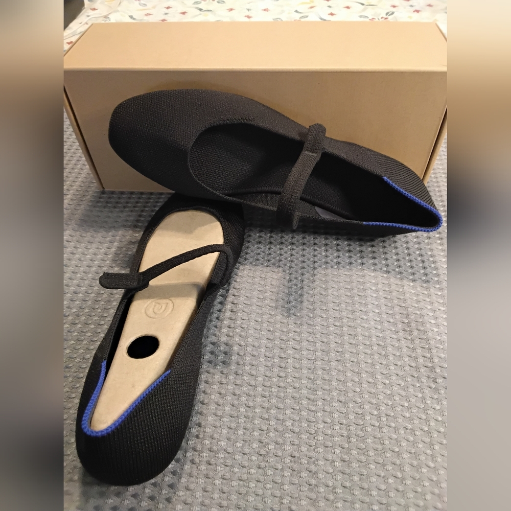 Rothy's Black Mary Jane Flats with Blue Trim - Picture 4 of 5